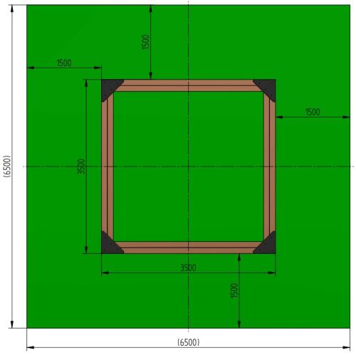 Homokozó 3,5x3,5m (fa) homok nélkül telepítési rajz